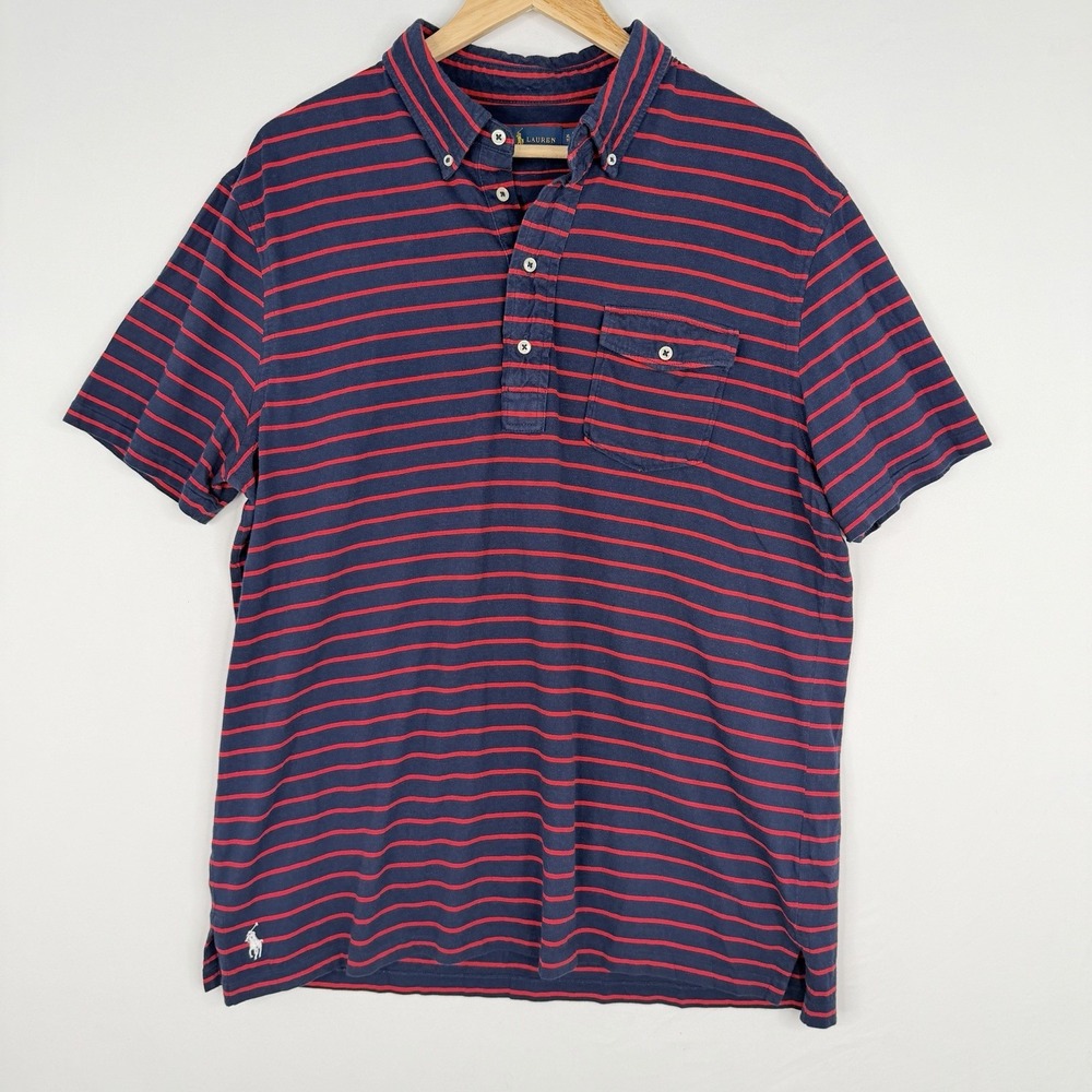 Ralph Lauren Blue Red Striped Polo Men's Shirt Sz-XL 100% Cotton